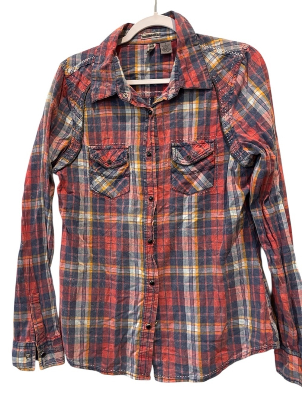 BKE Western Rocker Chic Plaid Button Up Shirt Colorful Medium Y2K